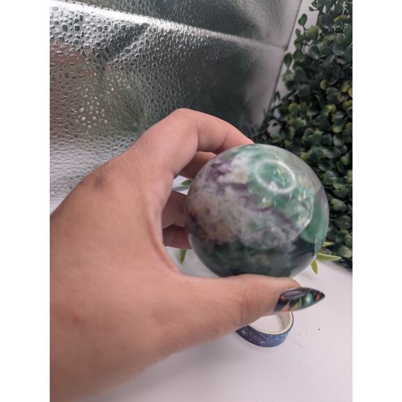 Large rainbow fluorite Sphere witchy UV collectible crystal purple pink snow - Picture 7 of 7